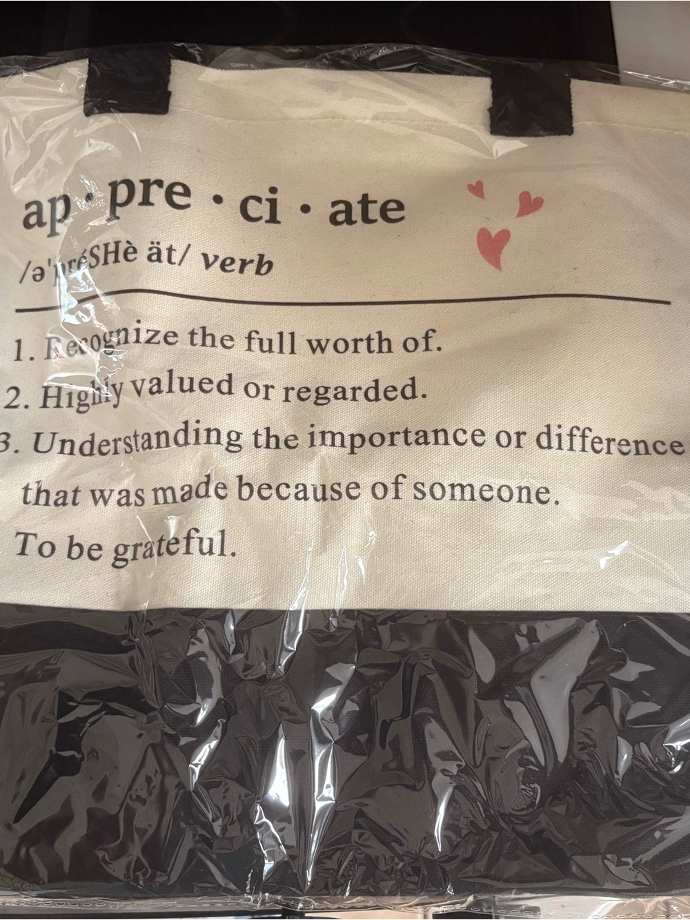 New Canvas Tote Bag with 'appreciate' Print - Cream & Black